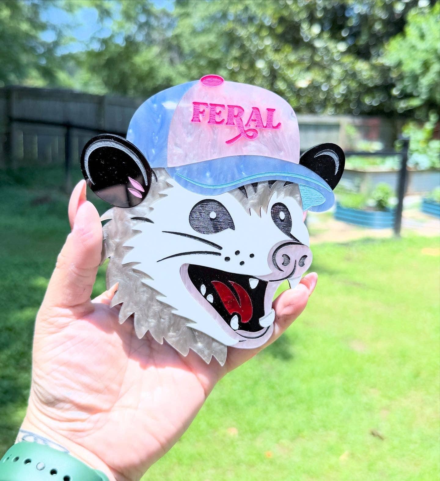 Gift shop wall art with wild possum and raccoon